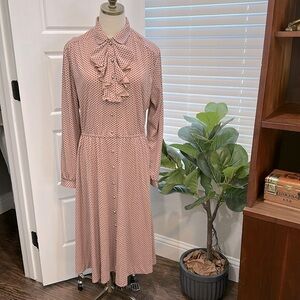 Vintage Sears Polka Dot Button Up Dress with Pockets and removable frill collar